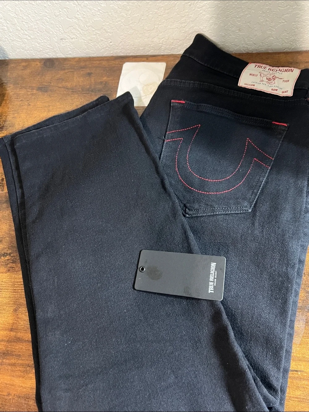 True Religion Men’s Black Jeans with Red Stitching